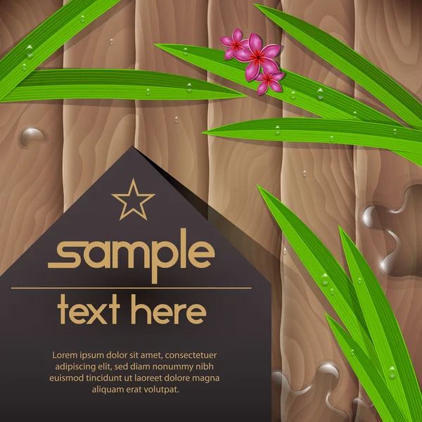 Plancher de bois humide vectoriel avec fleurs et espace de copie — Image vectorielle