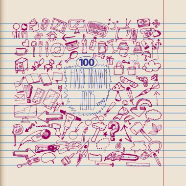 çizilmiş vektör simgesi çizgili kağıt üzerinde seti