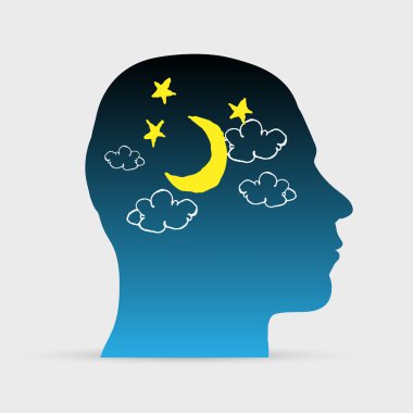 insan kafası ile çizilmiş gece gökyüzünde bulutlar ile el