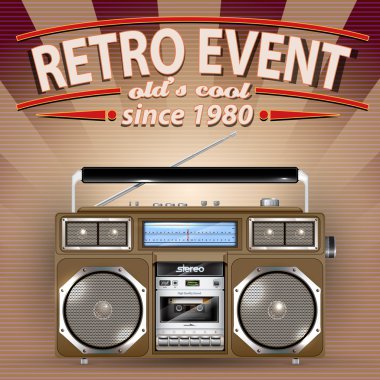 vintage stereo radyo kaset kaydedici ile Retro parti broşürü
