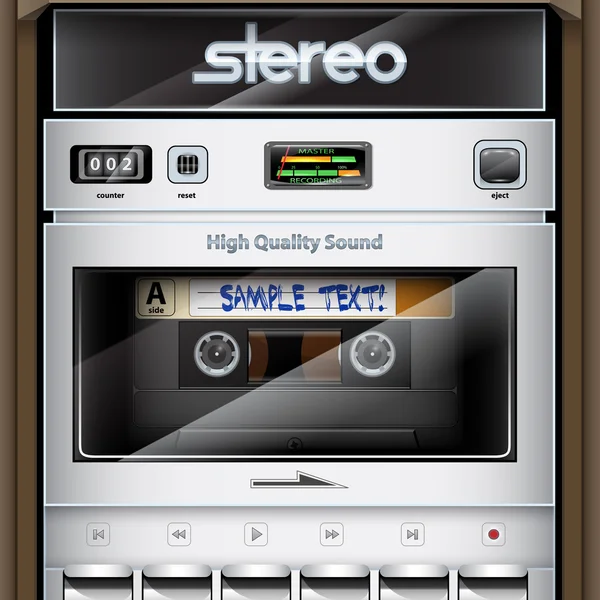 Gravador de cassetes de rádio estéreo retrô vetorial close-up — Vetor de Stock
