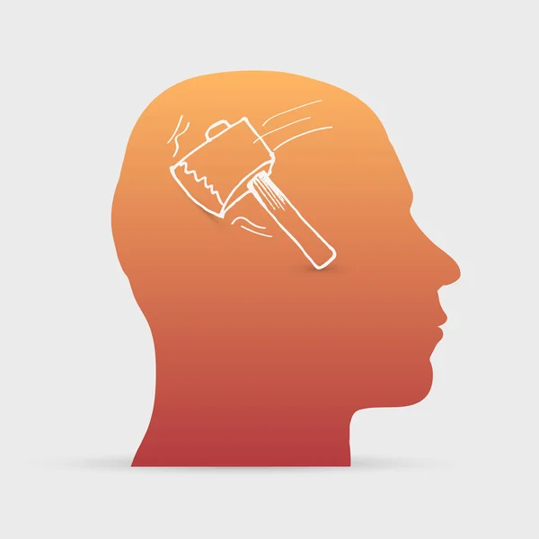 Tête humaine avec icône de hache de coupe dessinée à la main — Image vectorielle