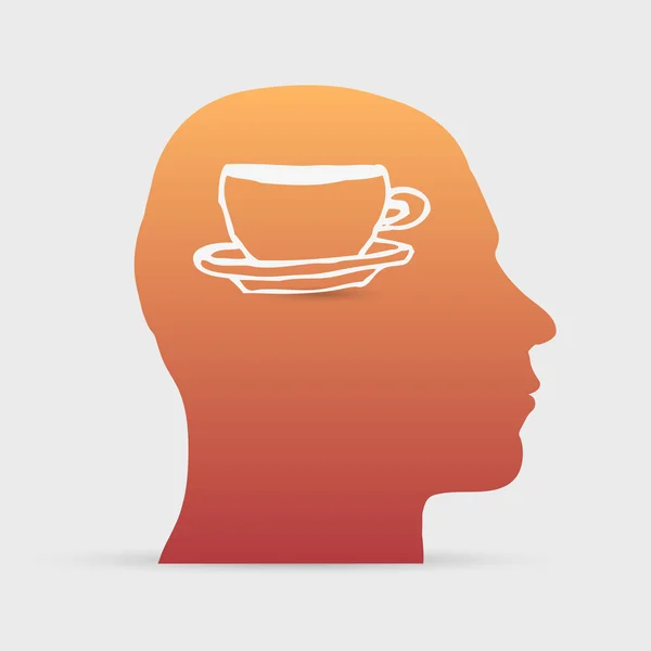 Cabeza humana con icono de taza de café dibujado a mano — Vector de stock