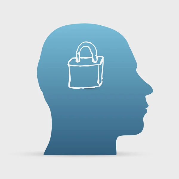 Human head with hand drawn closed lock icon — Stock Vector