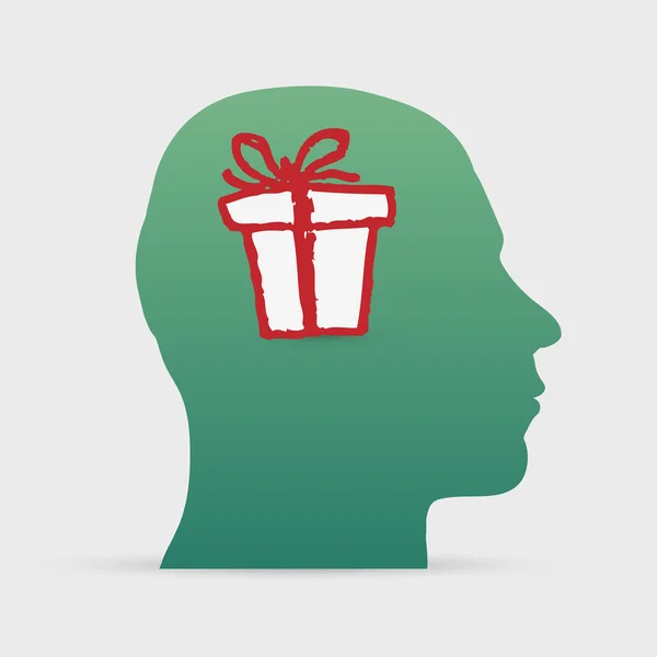 Cabeza humana con icono de caja de regalo dibujado a mano — Vector de stock