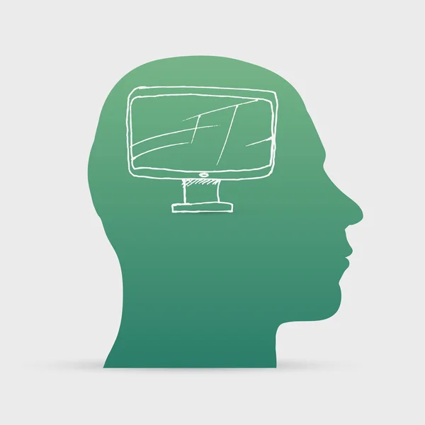 Human head with hand drawn smart tv icon — Stock Vector