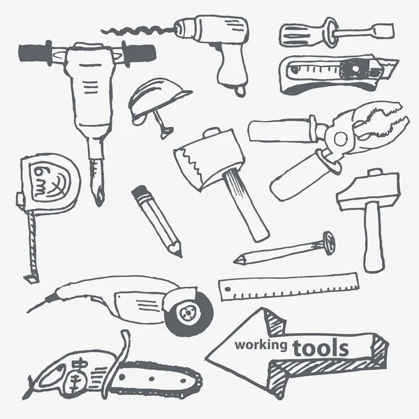 Vektor kézzel rajzolt működő eszközök beállítása — Stock Vector