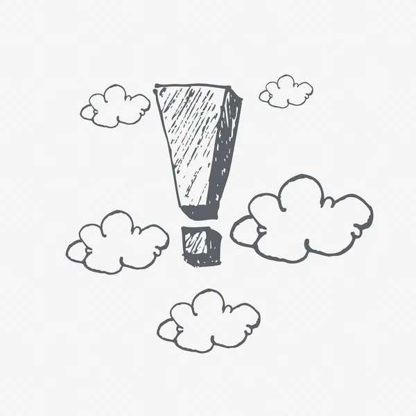 Point d'exclamation dessiné à la main dans les nuages, illustration conept — Image vectorielle