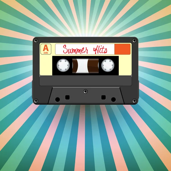 Vector retro audio cassette tape, zomer hits — Stockvector