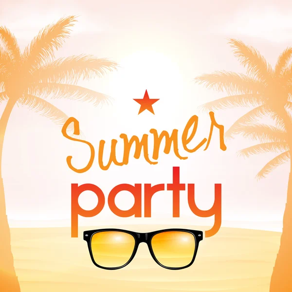 Векторный дизайн приглашения на летнюю пляжную вечеринку с солнцезащитными очками — стоковый вектор