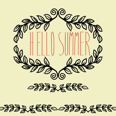 vintage elle çizilmiş Merhaba yaz tatlı vektör, çerçeve yapraklar