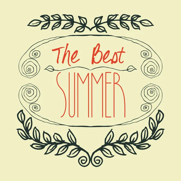 Vector vintage hand drawn best summer cute, leafs frame — Stock Vector
