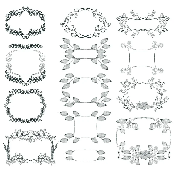 Vettore vintage disegnato a mano set di cornici natura — Vettoriale Stock