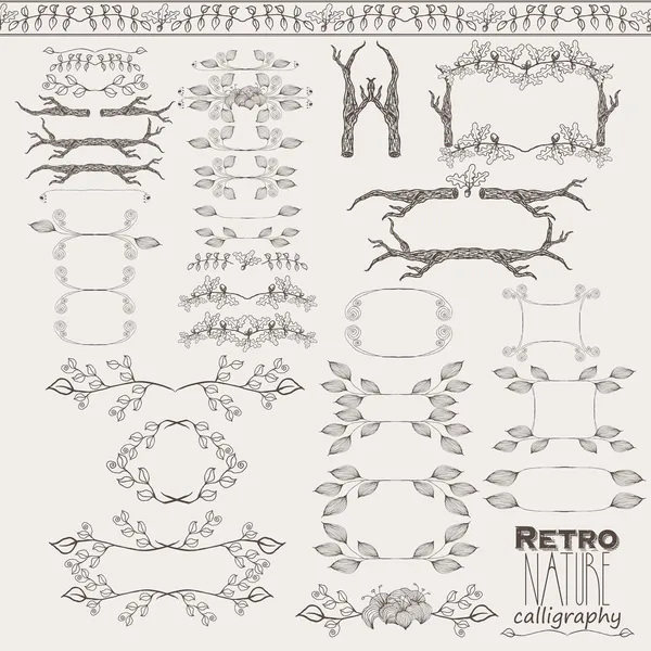 Векторные винтажные украшения в стиле природы, делители, рамки, каллигр — стоковый вектор