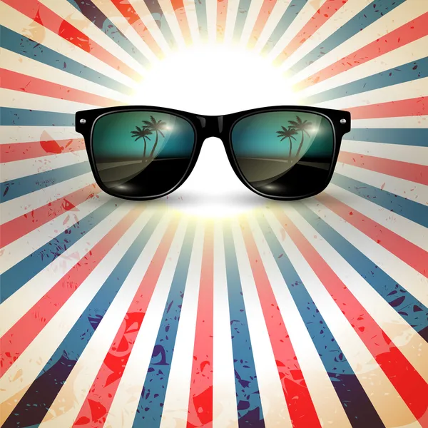 Óculos de sol vetoriais com reflexos de ilha tropical na lente — Vetor de Stock