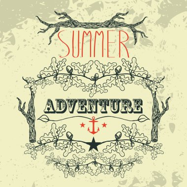 vektör elle çizilmiş doğa arka plan, yaz macera