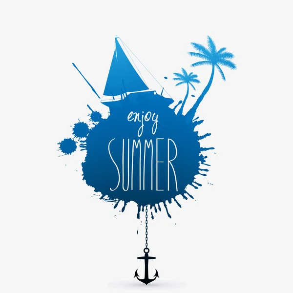 Vector summer illustration with yacht and palm trees — Wektor stockowy