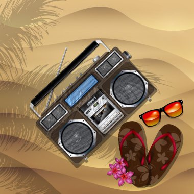 vektör yaz çizim ile flip flop, güneş gözlüğü ve vintag