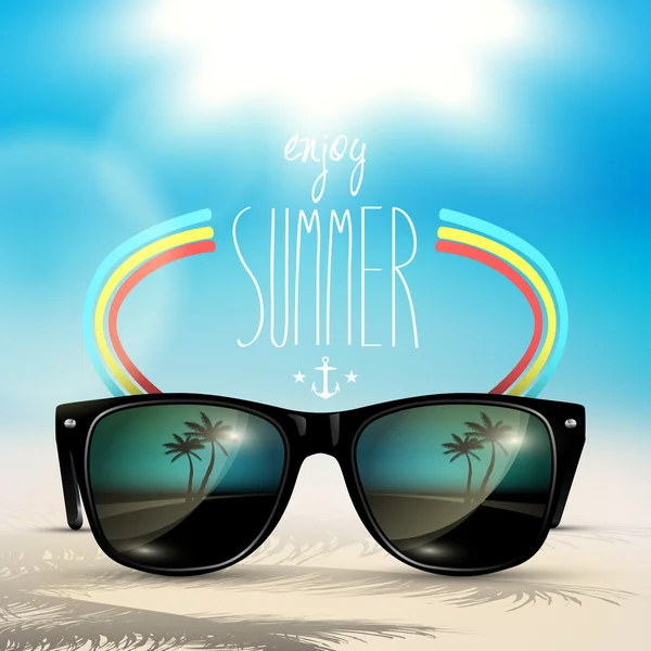 Vektor sommar suddig strand, med solglasögon — Stock vektor
