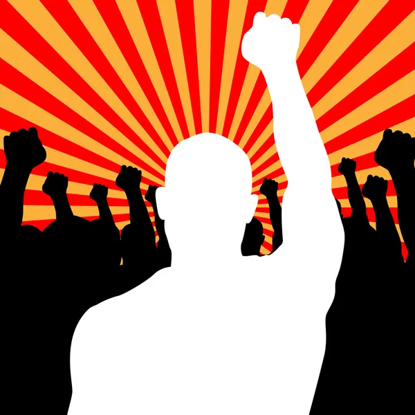 Vector Riot People protesting while rise up his fists — Stock Vector