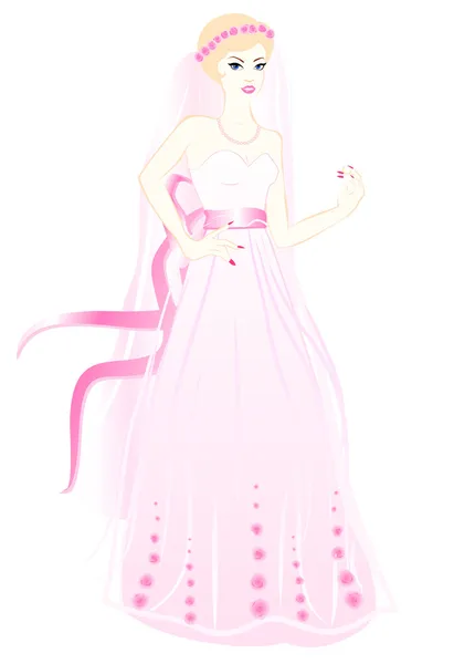 ピンクのドレスの花嫁 — ストックベクタ