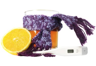 Thermometer, tea and lemon clipart