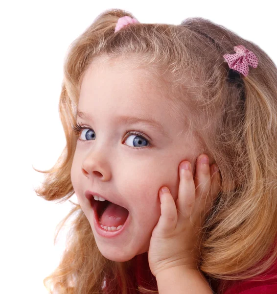 Surprised little girl isolate on white — Stock Photo, Image
