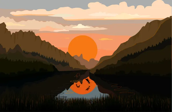 Tranquille lac de montagne — Image vectorielle