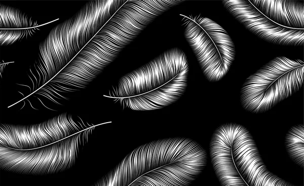 Fond sans couture avec des plumes blanches sur noir — Image vectorielle