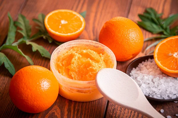 Esfoliação Laranja Para Rosto Corpo Produto Cosmético Feito Ingredientes Naturais — Fotografia de Stock