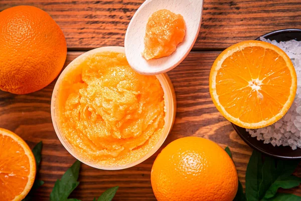 Esfoliação Laranja Para Rosto Corpo Produto Cosmético Feito Ingredientes Naturais — Fotografia de Stock