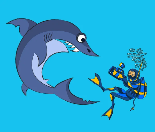 bir köpekbalığı ile fotoğraf çekimi