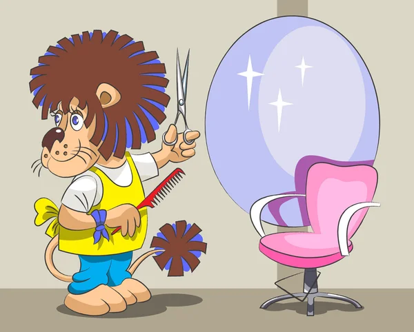 Lion est le coiffeur et styliste — Image vectorielle