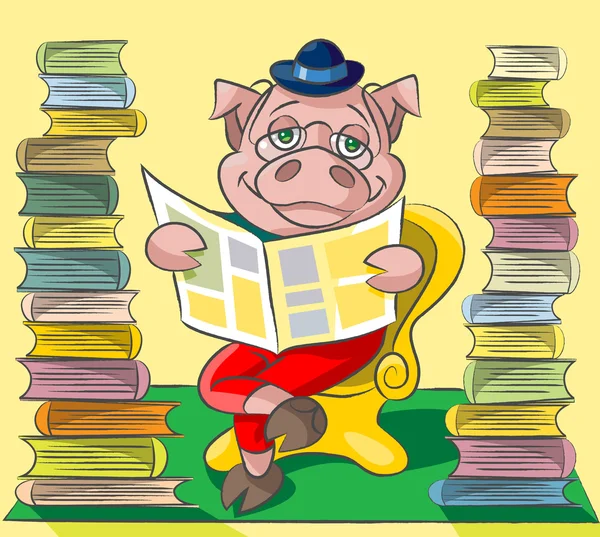 Bibliophile - pig — Stock Vector