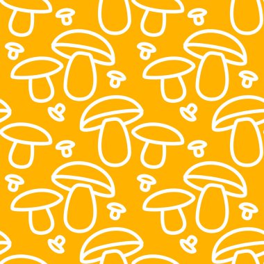 Mantar çizimi - ince çizgilerden kusursuz vektör arkaplanı. Orman Sonbaharı