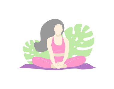 Beyaz arka planda yoga yapan kız. Yoga lotusu pozu. meditasyon