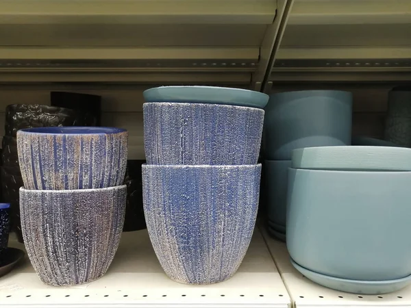 Ceramic Pots Flowers Shelf Store — Stock Photo, Image