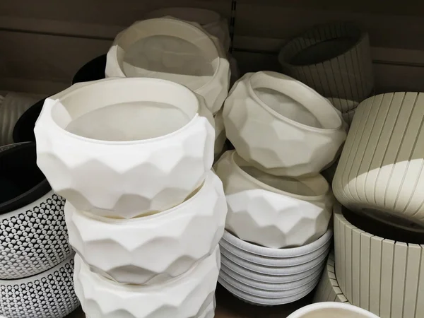 Ceramic Pots Flowers Shelf Store — Stock Photo, Image