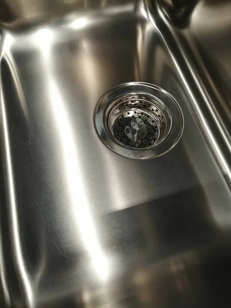 Spüle Metall Sanitär Für Küche Nahaufnahme — Stockfoto