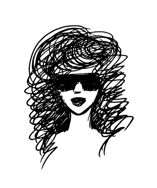 Face Girl Logo Girl Glasses Portrait Vector Illustration Drawn Pen — ストックベクタ