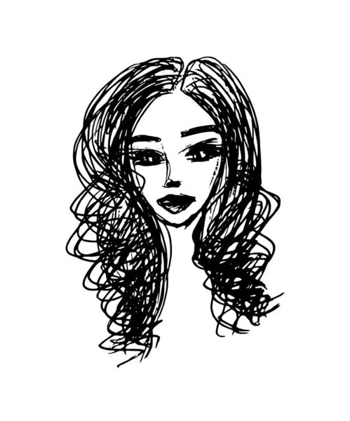Face Girl Logo Girl Portrait Vector Illustration Drawn Pen — ストックベクタ