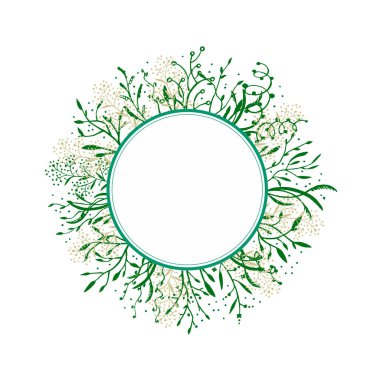 Dal yuvarlak afiş. vektör illüstrasyonu dalları. Çiçek süsü yuvarlak, metin için yer