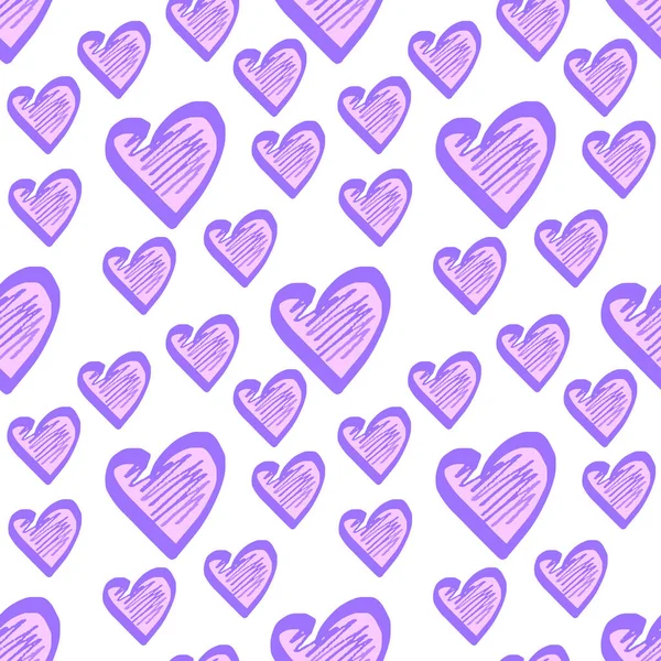 Heart Background Seamless Pattern Very Peri Valentine Day Hand Drawn — стоковый вектор