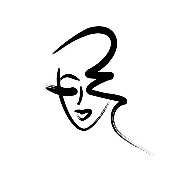 Face Logo Sketch Girl Avatar Portrait Vector Illustration Drawn Brush — Stock Vector