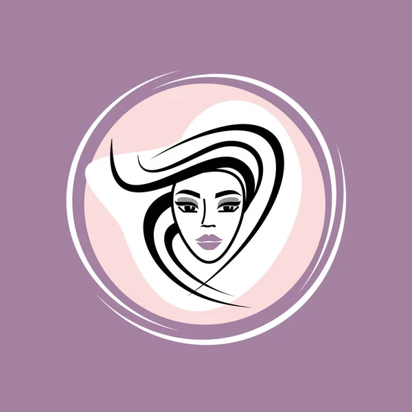 Логотип Дівчини Зачіска Макіяж Салону Краси Красиві Локони Волосся Жіноче — стоковий вектор
