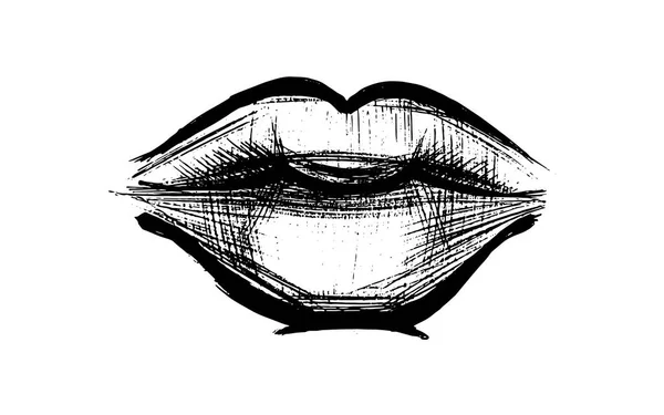嘴唇草图 嘴唇手绘 女性口腔传病媒介说明 女人脸上的一部分 亲艺术 — 图库矢量图片