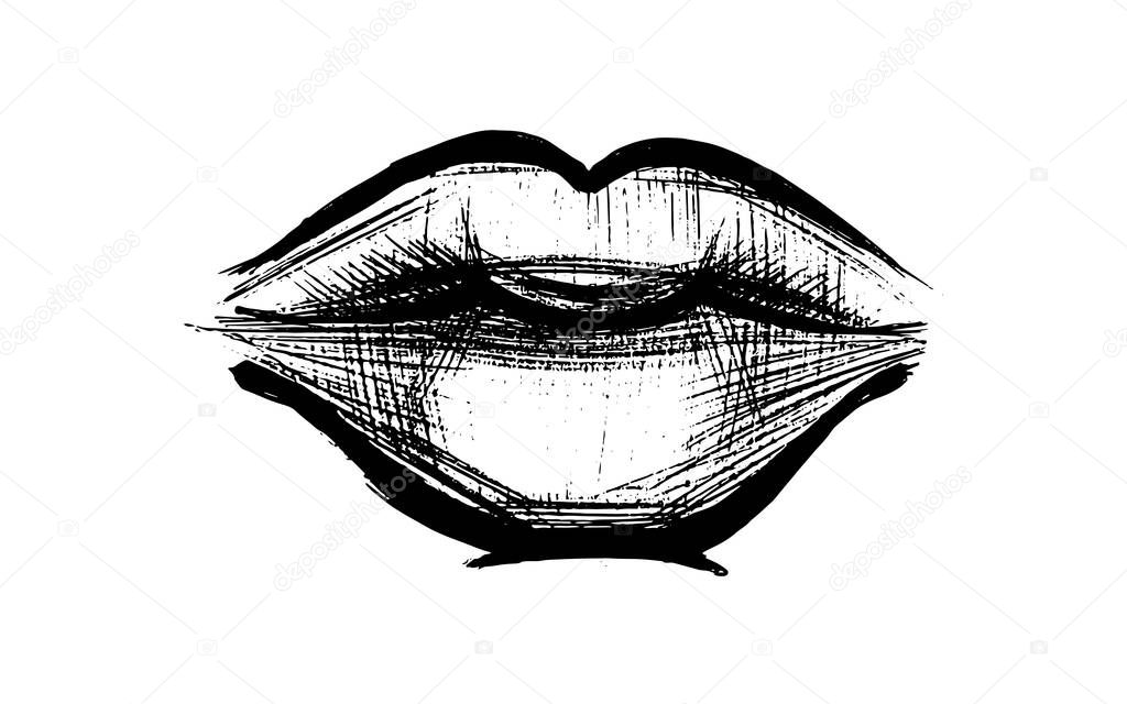 lips sketch. lips hand drawing. female mouth - vector illustration. part of a woman's face. kiss art