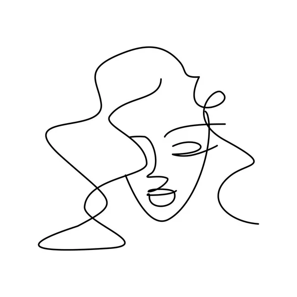 Girl Portrait Continuous Line Face One Line Drawing Logo Beauty — Stock Vector