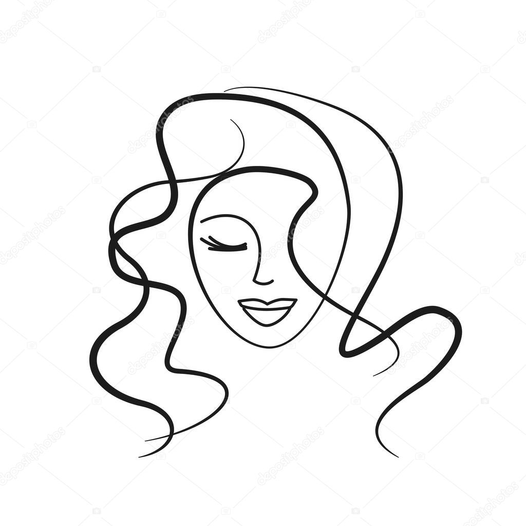 woman hairstyle logo thin lines. girl face icon - vector illustration isolated on white background. beauty salon, cosmetology