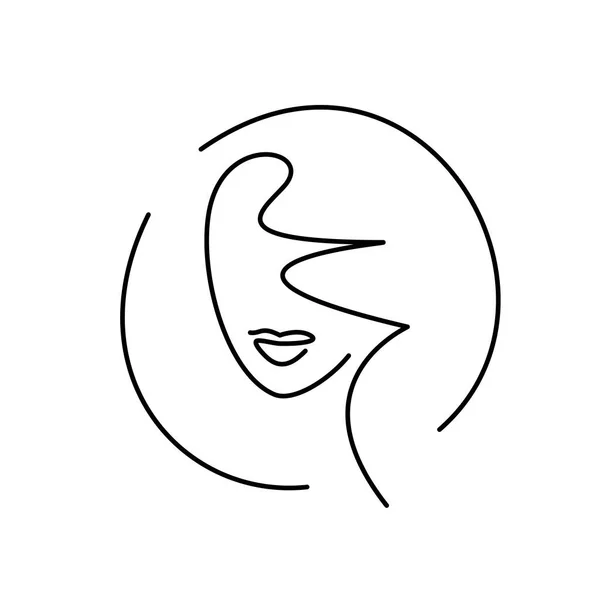 Logotipo Minimalismo Facial Cara Niña Delgada Línea Continua Dibujo Icono — Vector de stock